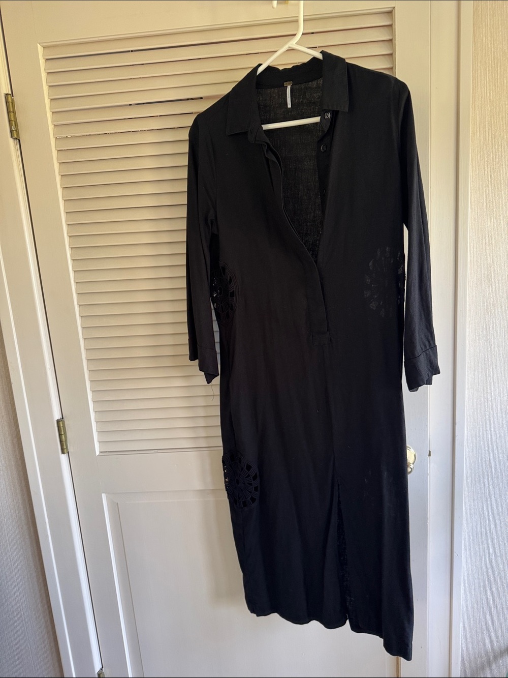 YFB Black Button-Front Dress with Crochet Details and pockets on sides